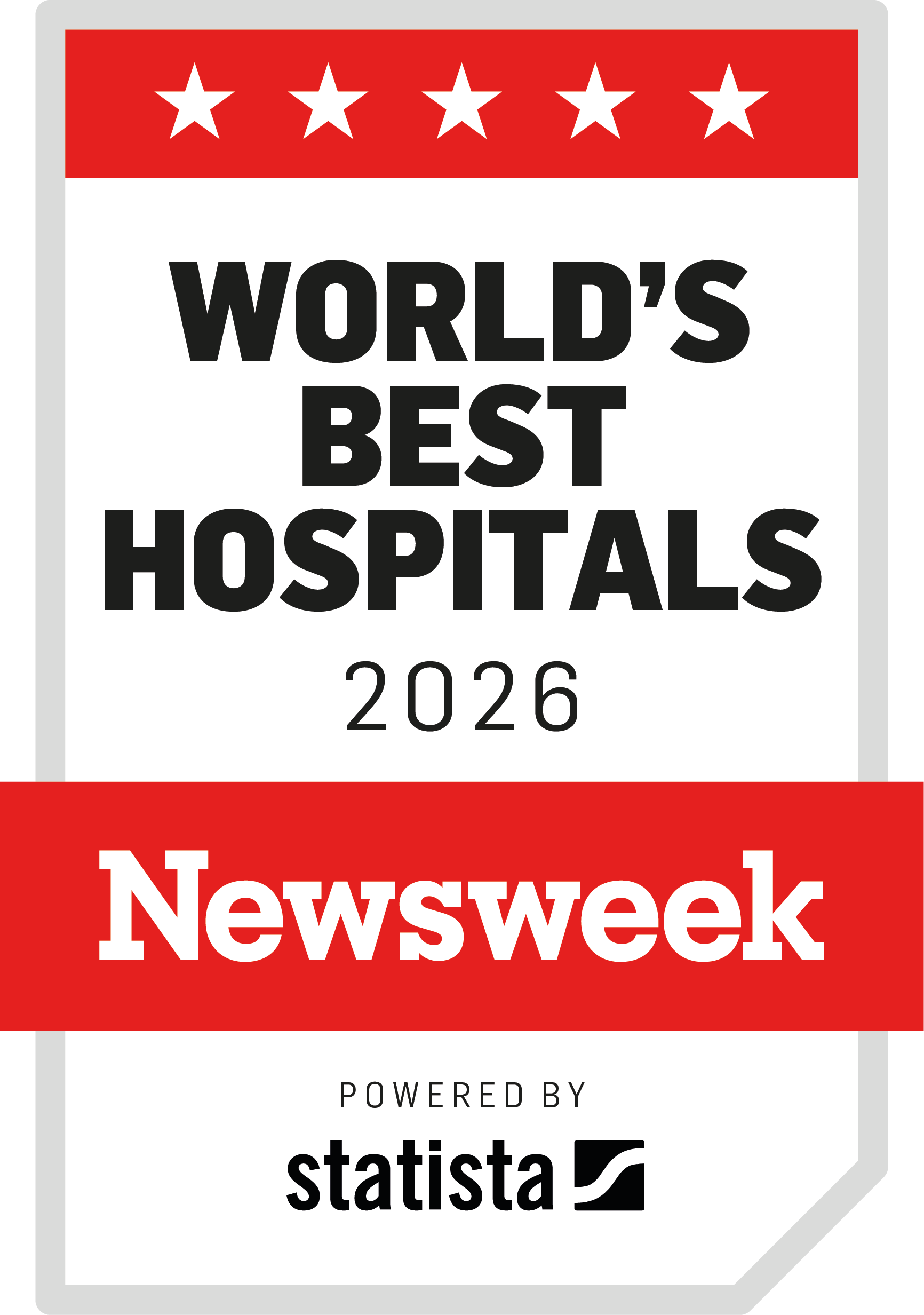 newsweek world's best hospitals 2026 badge with powered by statista logo